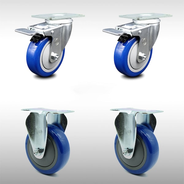 Service Caster 4 Inch SS Blue Polyurethane Top Plate Caster Lock Brake 2 Rigid SCC, 2PK SCC-SSTTL20S414-PPUB-BLUE-2-R-2 - main